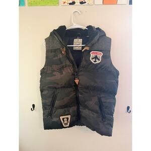 Scotch Shrunk Boys Hooded Puffer Vest Size 14 Camouflage Full Zip Patches